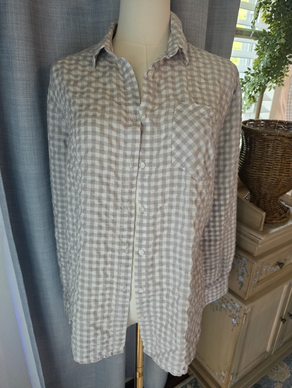 A New Day Gray Gingham Button Down